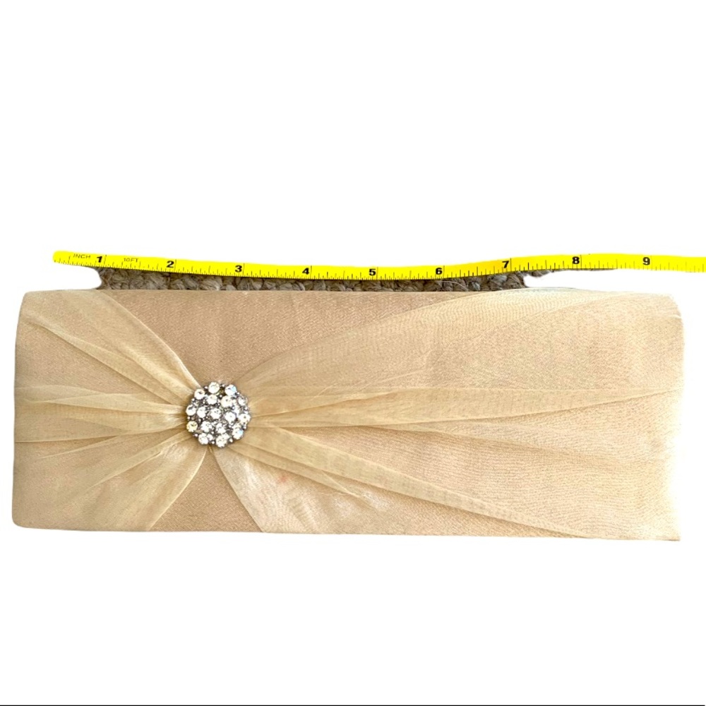 Champagne Clutch With Rhinestone Brooch